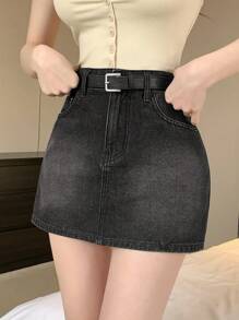 DAZY Váy Jeans Denim Nữ Cạp Thấp - màu đen - Xem 6