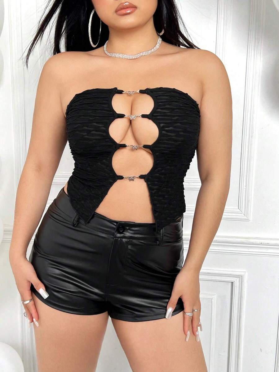 SHEIN ICON Plus Size Hollow Out Bust Tube Top - Black - View 1