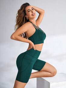 Powerista 女式运动短裤（带口袋）骑行短裤 - 墨綠色 - 查看 6