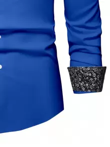 Manfinity Mode Men's Patchwork Floral Long Sleeve Shirt - Blue - View 5