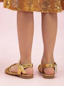 Summer New Girls Simple Casual Beach Flat Sandals - Gold - View 5