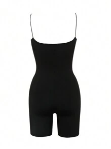 INAWLY Solid Cami Unitard Romper - Black - View 2