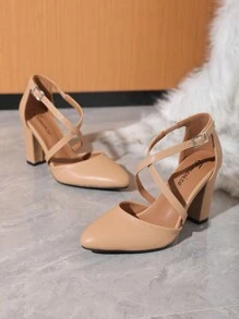 Timesize 杏桃色高跟鞋 > 女用高跟鞋 季節鞋 珍粗跟鞋 結婚鞋 粗跟平底鞋 女式高跟工作鞋 正裝鞋