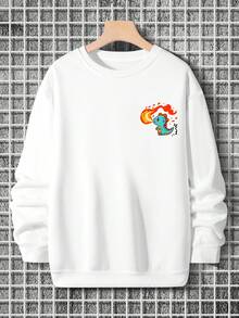Men's Cartoon Dinosaur And Letter Printed Sweatshirt - White - View 2