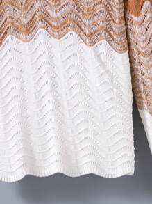 Sencillo Jersey De Cuello Alto De Rayas Onduladas Con Agujeros, Con Un Estilo De Moda Para Chicas Adolescentes - Caqui - Ver 5