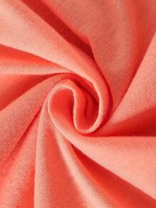 Teenage Girls' 3pcs/Set Letter Patch High Low Hem Hoodie, Tank Top & Shorts Outfit - Orange - View 7