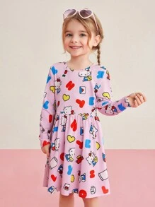 HELLO KITTY AND FRIENDS | SHEIN 少女休閒可愛風格Hello-Kitty粉色全印花裙子，適用於春夏季節 - 彩色 - 查看 2
