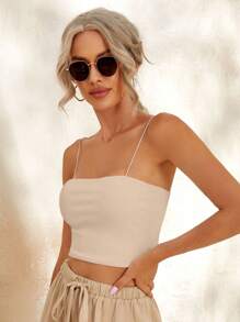 SHEIN Essnce Women'S Plain Texture Comfortable & Versatile Camisole Top - Apricot - View 4