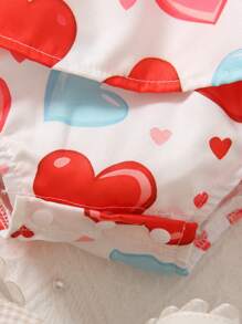 Baby Girl Casual Color Block Heart Print Long Sleeve Bodysuit