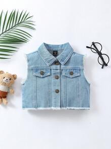 Chaleco De Mezclilla Con Flecos Para Niñas Pequeñas - Lavado ligero - Ver 1