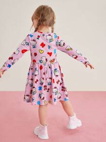 HELLO KITTY AND FRIENDS | SHEIN 少女休閒可愛風格Hello-Kitty粉色全印花裙子，適用於春夏季節 - 彩色 - 查看 3