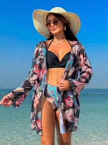 SHEIN Swim Bộ bikini hai mảnh in hoa dành cho nữ Carnival Summer Beach - Nhiều màu - Xem 1