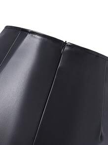 青少女街頭風pu皮迷你裙 - 黑色 - 查看 2