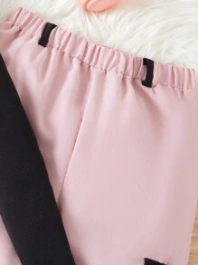 Tween Girls Solid Color Asymmetric Collar T-Shirt And Contrast Color Jogger Pants - Pink - View 3