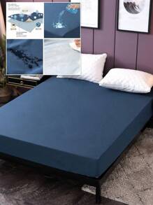 1入組毛絨復合防水純色防水防漏床單，防水、單人床尺寸 - 藏蓝色 - 查看 2
