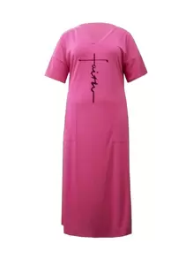 SHEIN Slayr 大尺碼女士雙口袋字母印花連衣裙 - 粉色 - 查看 3