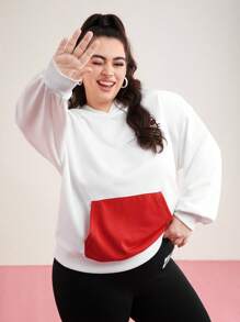 HELLO KITTY AND FRIENDS | SHEIN Plus Cat Print Color Block Pocket Hoodie