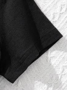 SHEIN Leap Crew Cô gái Tween Giải trí Đơn giản Hình trái tim Ngắn tay Áo thun Và Quần short 2 cái/bộ Thích hợp Cho mùa hè - màu đen - Xem 4