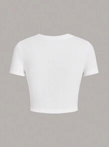 SHEIN EZwear 2入組女款手印短袖t恤 - 彩色 - 查看 2