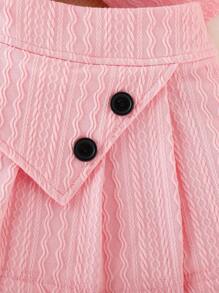 SHEIN Conjunto Elegante Vintage De Tres Piezas Para Niña Con Chaqueta Y Falda Abotonada Exquisita, Para Primavera Y Otoño - Rosa - Ver 6