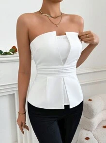 Firerie Waist Cinched Strapless Top For Valentine'S Day, Dating And Parties - White - View 2