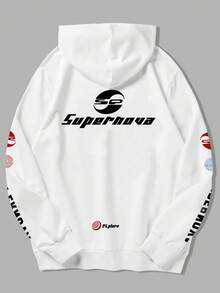 ROMWE MEN Prep Men'S Hooded Sweatshirt With Letter Print - White - View 2