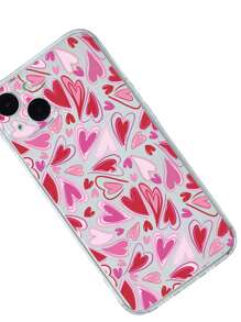 AM COLORS 1入組全屏粉紅色愛心圖案手機殼,適用於蘋果iphone 15/14/13/11pro Max,情人節禮物 - 無色 - 查看 2