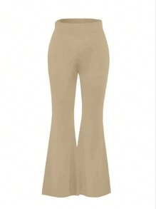 Chiquease Solid Color Casual Flared Pants - Khaki - View 1