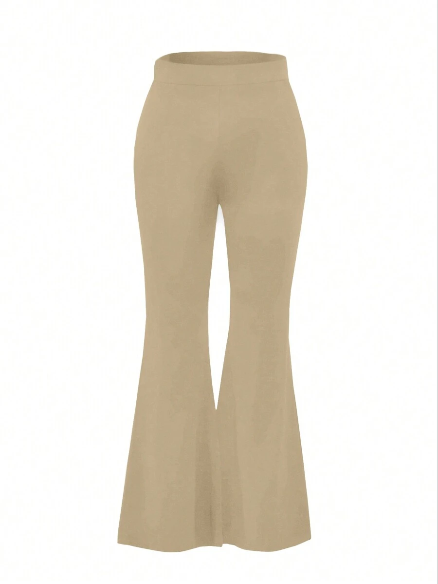 Chiquease Solid Color Casual Flared Pants - Khaki - View 1