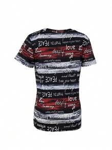 Women's EVF Letter Stripe Short Sleeve T-Shirt - Round Neck Casual Basic Tee, Summer Graphic Crew Neck Top, Relaxed Fit Everyday Shirt