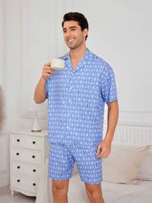 Men'S Geometric Print Homewear Set - Multicolor - View 6