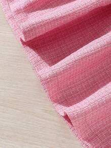 SHEIN Conjunto De Blusa De Multicapa Con Ribete De Volantes Y Falda Decorada Con Lazo Para Niñas Preadolescentes - Rosa - Ver 6