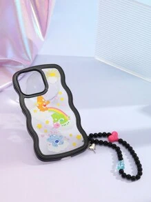 ROMWE X Care Bears 卡通熊彩虹和心形珠鏈裝飾普通手機殼 - 黑色 - 查看 2