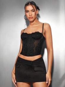 SHEIN BAE Women's Low Waist Asymmetric False Pocket Design Fashion Skort - Black - View 6