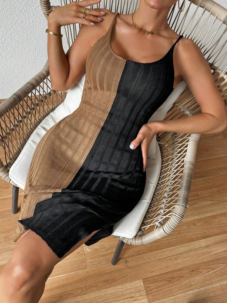 Women'S Color Block Cami Sweater Dress