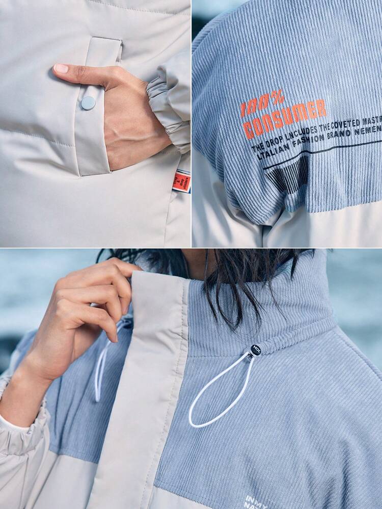 Women's Color Block Zipper Front Stand Collar Outdoor Sports Coat