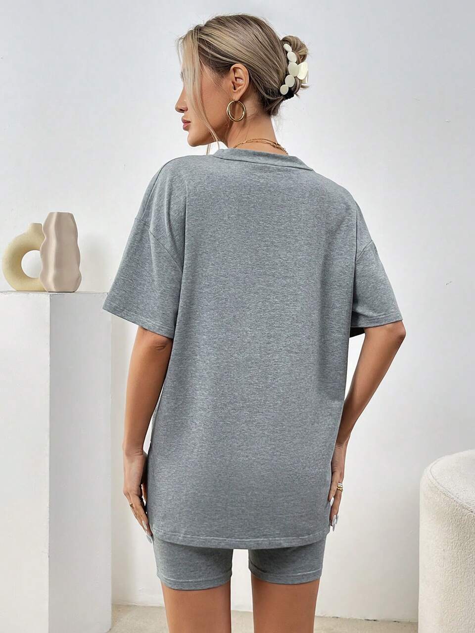Women'S Oversized T-Shirt & Cycling Shorts Set