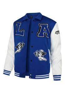 Manfinity Homme 男士长袖蓝白撞色天使字母拼接夹克，棒球夹克，秋季款 - 彩色 - 查看 6