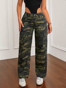 SHEIN ICON 迷彩水洗直筒無彈性牛仔褲 - 彩色 - 查看 1