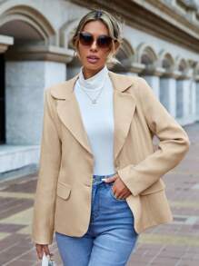 EURMUSE Women's Lapel Collar Blazer Jacket - Beige - View 1