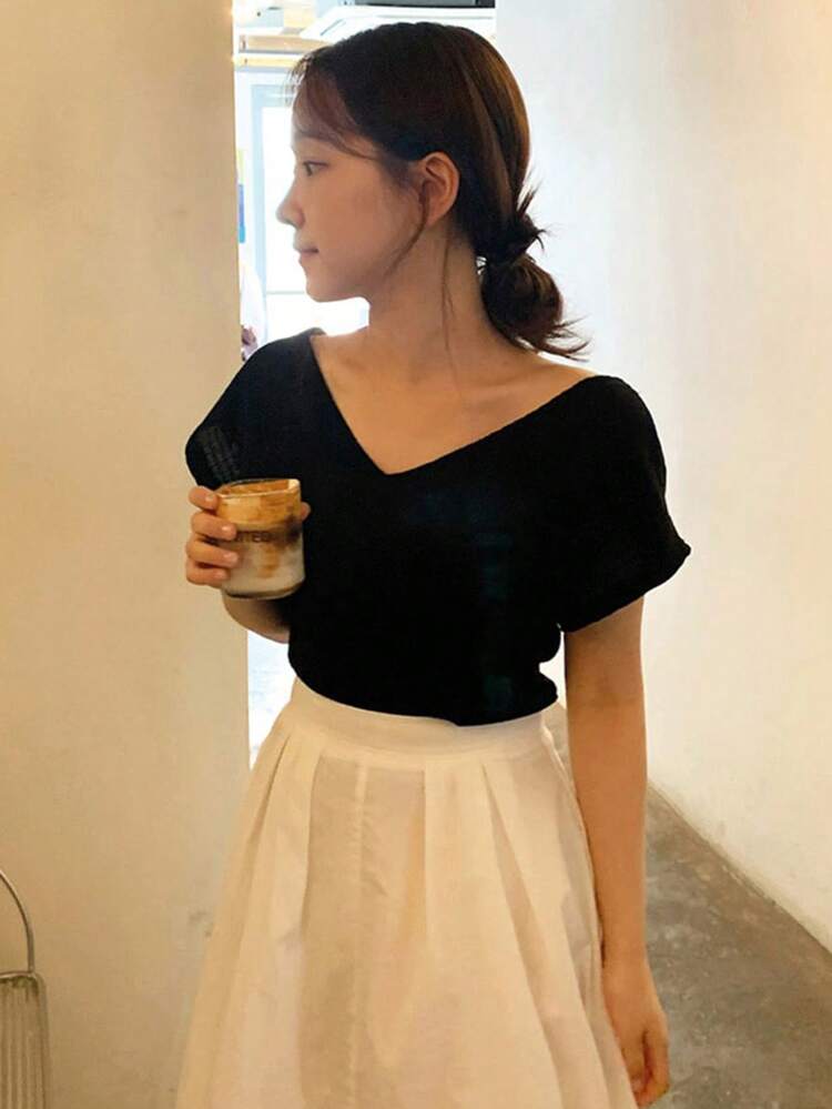 Women's Solid Color V-Neck T-Shirt