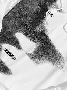 ROMWE MEN Street Life Men's Casual Letter Printed Drawstring Hoodie - White - View 4