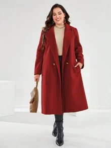 Mulvari Burgundy Red Plus Size Lapel Collar Overcoat With Side Pockets Fall Winter Cloth For Women Autumn - Burgundy - View 4
