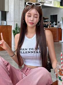 DAZY Women'S Tank Top For Summer With Slogan Print - White - View 8