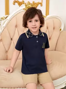 SHEIN Young Boy Stylish Turn-Down Collar Two Piece Set For Summer