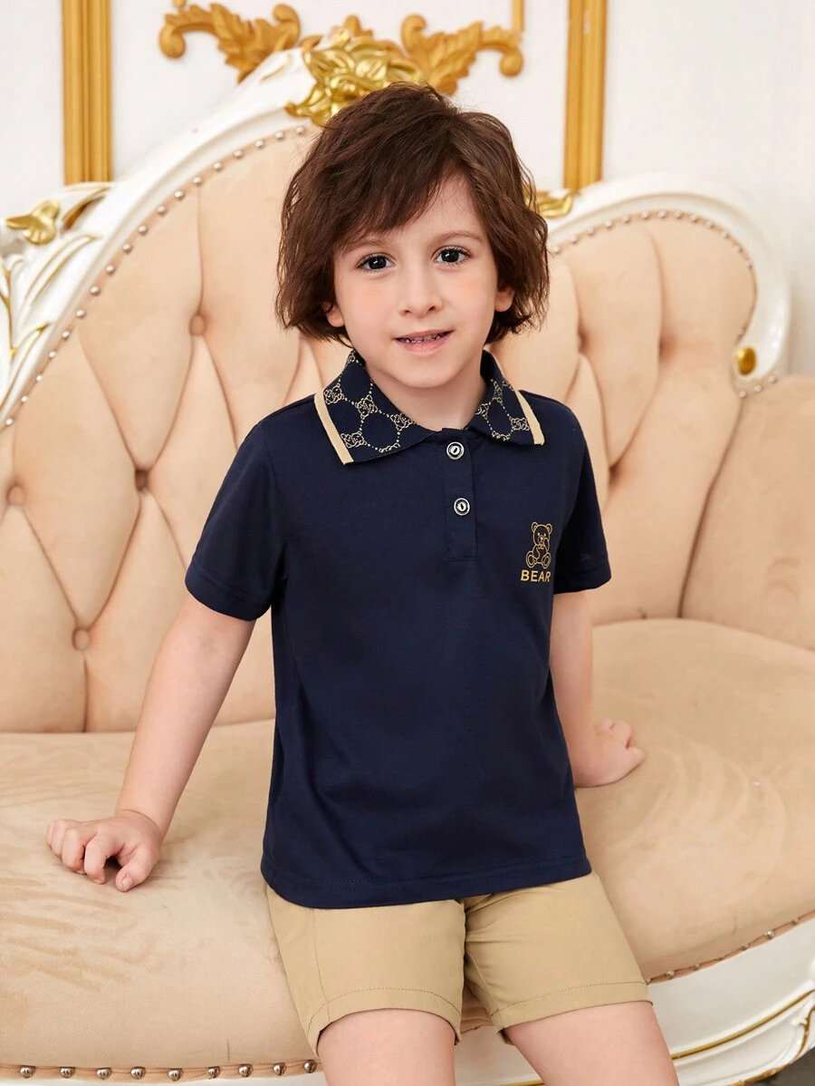 SHEIN Young Boy Stylish Turn-Down Collar Two Piece Set For Summer