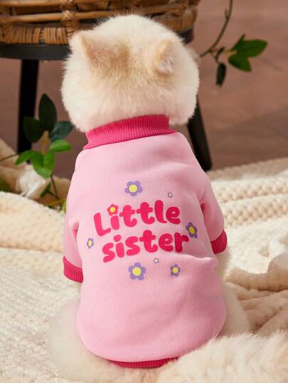 Debiesn Artist Girlcore 1pc Pink Cute Pet Printing Warm Kawaii Hoodless Sweatshirt, For Holiday, Valentine's Day