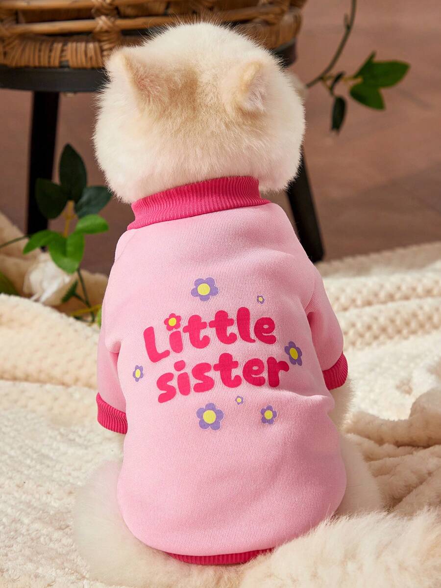 Debiesn Artist Girlcore 1pc Pink Cute Pet Printing Warm Kawaii Hoodless Sweatshirt, For Holiday, Valentine's Day