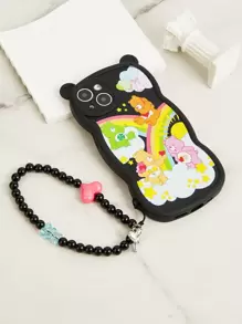 ROMWE X Care Bears Bär & Regenbogen Muster Herz Perlen Handy Hülle Dekoration Mit Gurt, Reguläre Größe