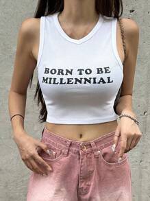 DAZY Women'S Tank Top For Summer With Slogan Print - White - View 6